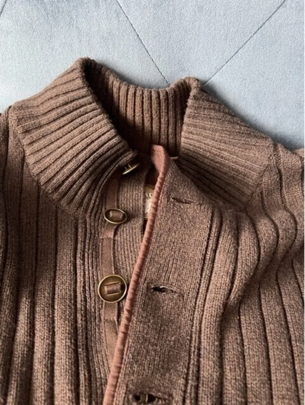 Eddie Bauer Sport Shop Sweater 1/4 Button Ribbed Mens M Dark Brown Mock Neck EUC